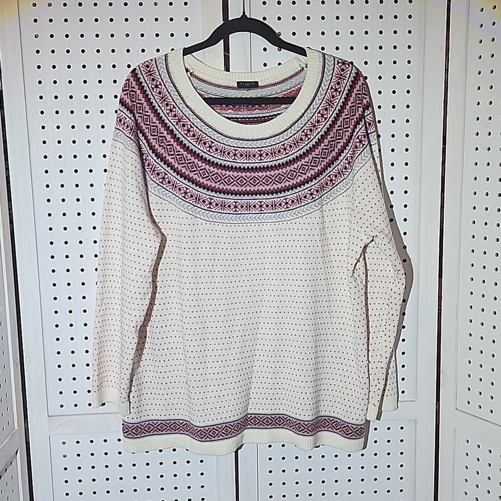 Talbots Nordic Fair Isle Plus Size Crewneck Sweater Woolblend 2xl Cream Red